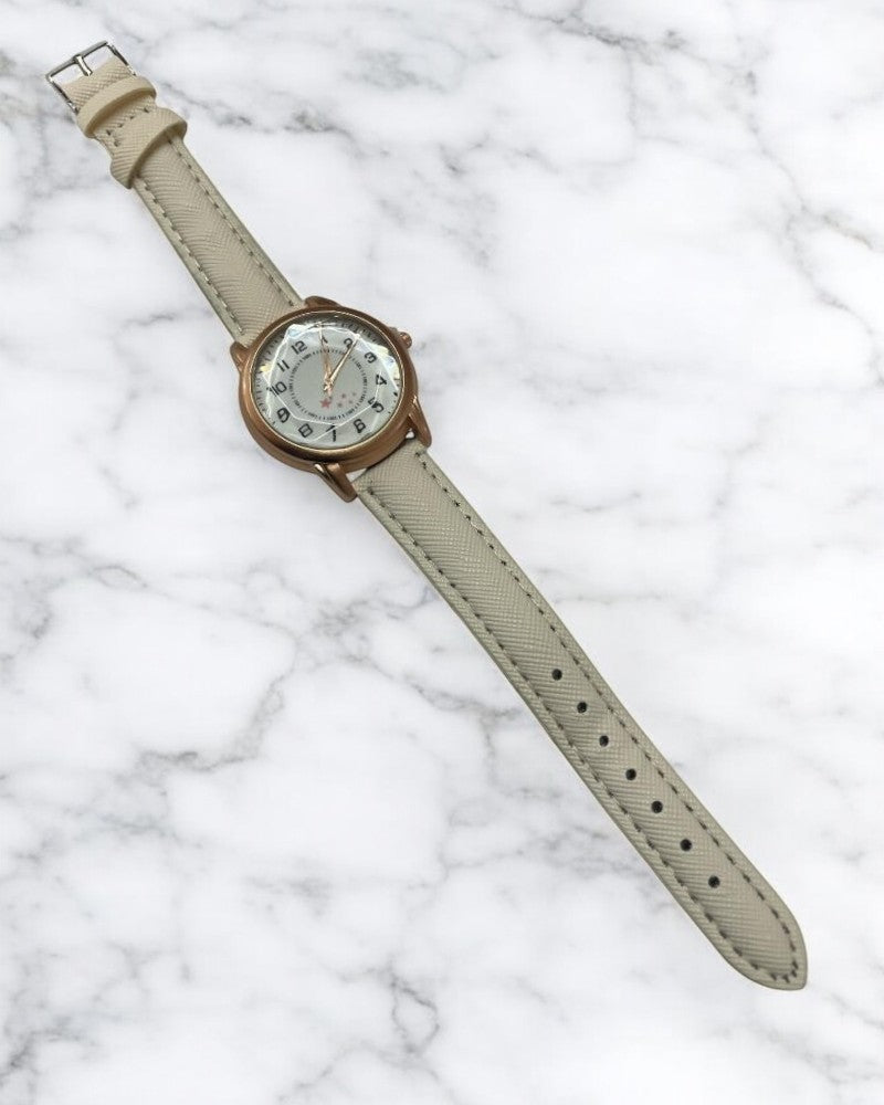 Ladies White Round Leather Strap Watch - StylePhase SA