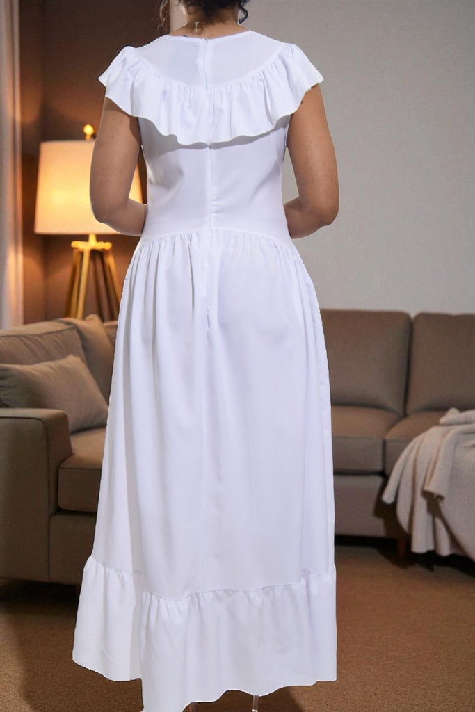 Ladies White Ruffled Button Tier Dress - StylePhase SA