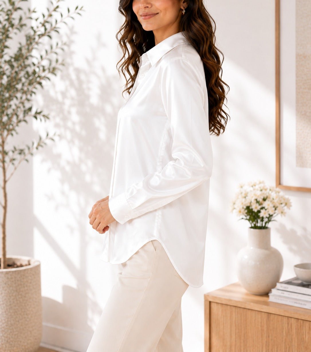 Ladies White Satin Shirt-New Feeling - StylePhase SA