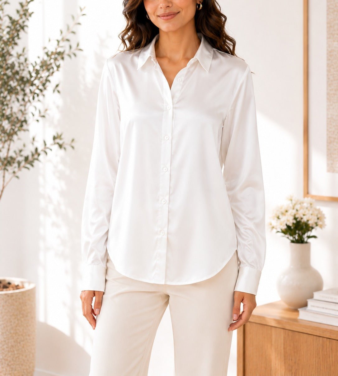 Ladies White Satin Shirt-New Feeling - StylePhase SA