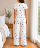Ladies White Short Sleeve Bow Detail Heart Pyjama Set - StylePhase SA