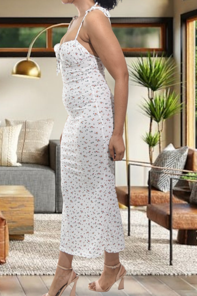 Ladies White Shoulder Tie Dress - StylePhase SA