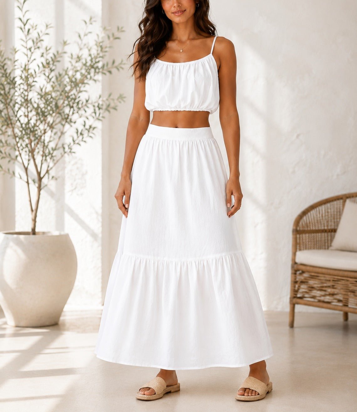 Ladies White Skirt Two-Piece Set - StylePhase SA