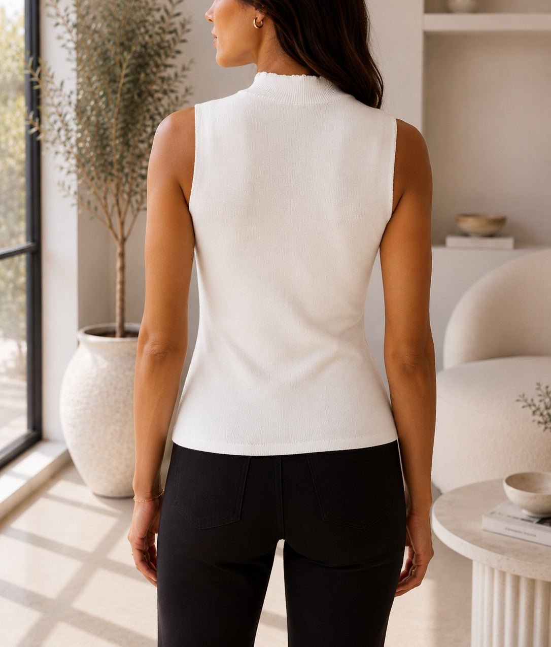 Ladies White Sleeveless Knitwear 3D Flower Top - StylePhase SA