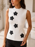 Ladies White Sleeveless Knitwear 3D Flower Top - StylePhase SA