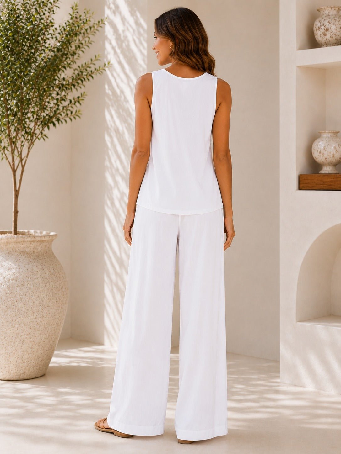 Ladies White Sleeveless Two-piece New Feeling Set - StylePhase SA