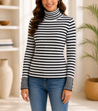 Ladies White Stripe Turtle Neck Jersey - StylePhase SA