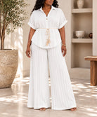 Ladies White Tassel Tie Pleated Two-Piece Set - StylePhase SA
