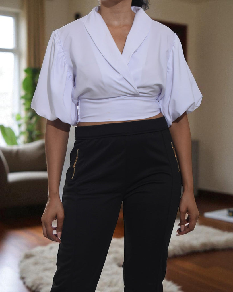 Ladies White V Neck Crop Top - StylePhase SA