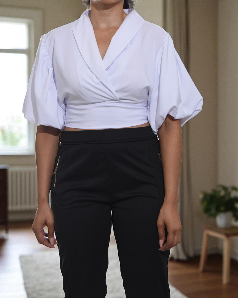 Ladies White V Neck Crop Top - StylePhase SA