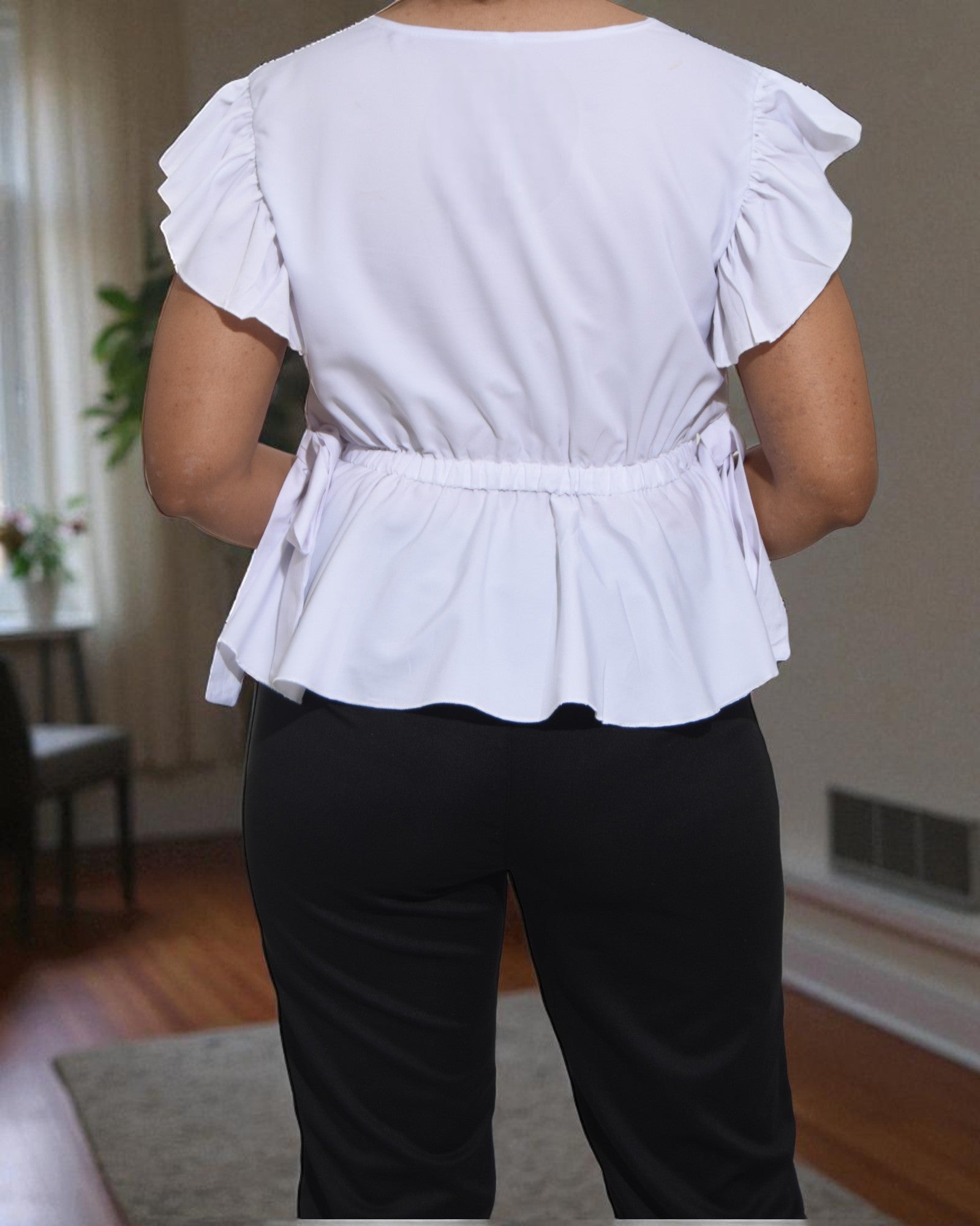 Ladies White V Neck Side Tie Top - StylePhase SA