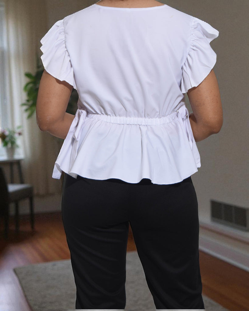 Ladies White V Neck Side Tie Top - StylePhase SA
