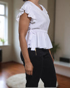 Ladies White V Neck Side Tie Top - StylePhase SA