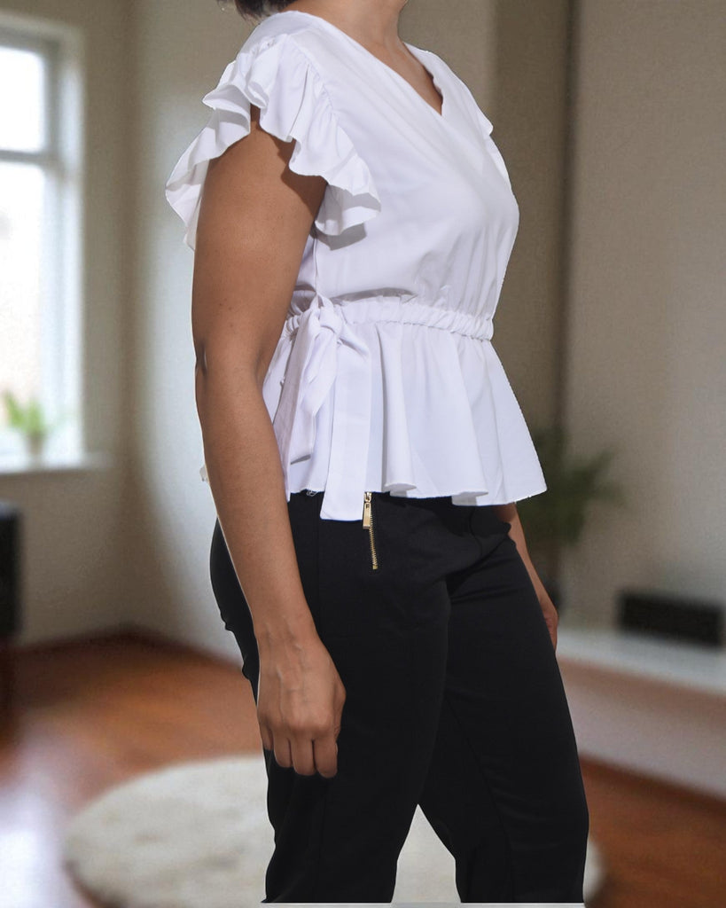 Ladies White V Neck Side Tie Top - StylePhase SA