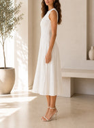 Ladies White V Neck Zip Back Pocket Dress - StylePhase SA