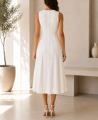 Ladies White V Neck Zip Back Pocket Dress - StylePhase SA