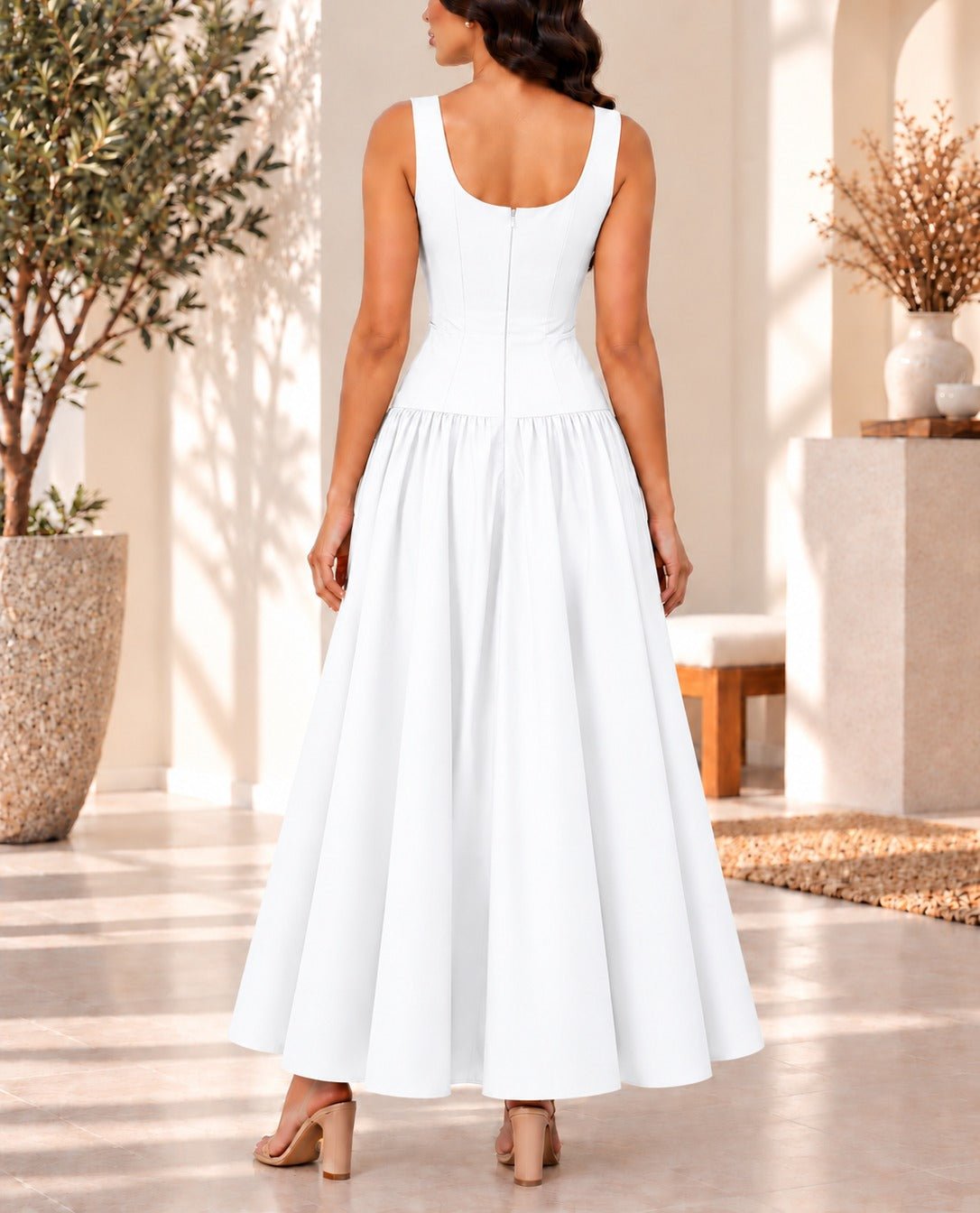 Ladies White Zip Back Button Front Dress - StylePhase SA