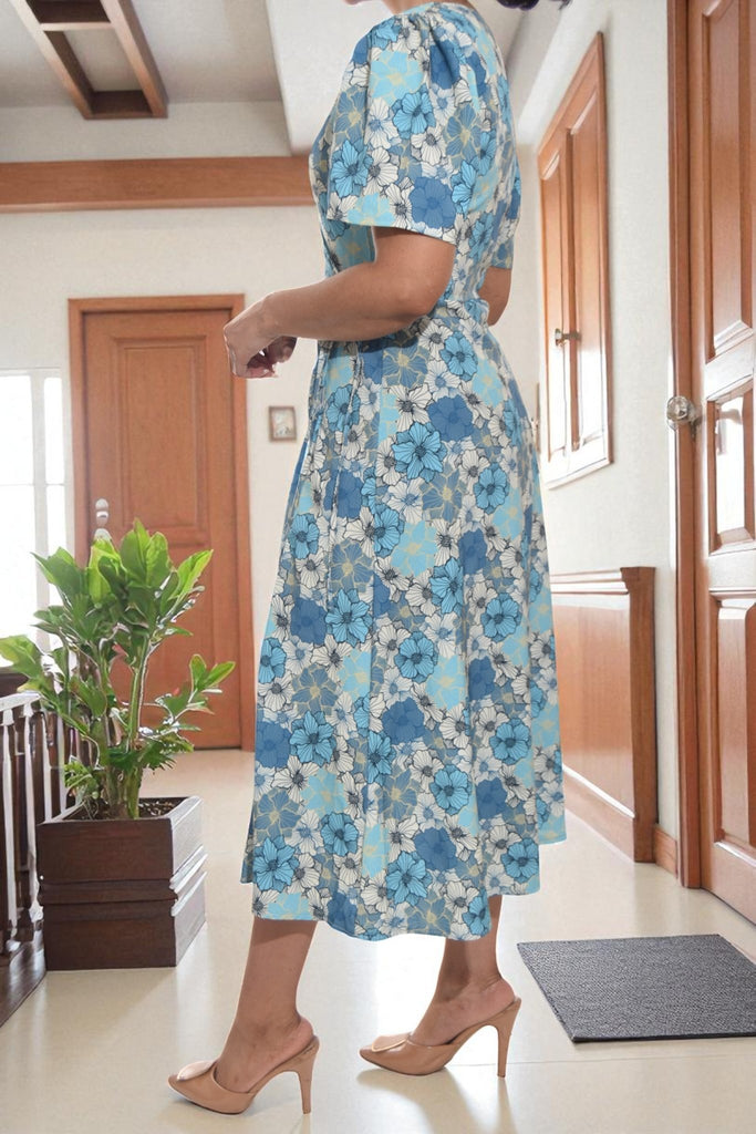 Ladies Wrap Dress - Blue Floral - StylePhase SA