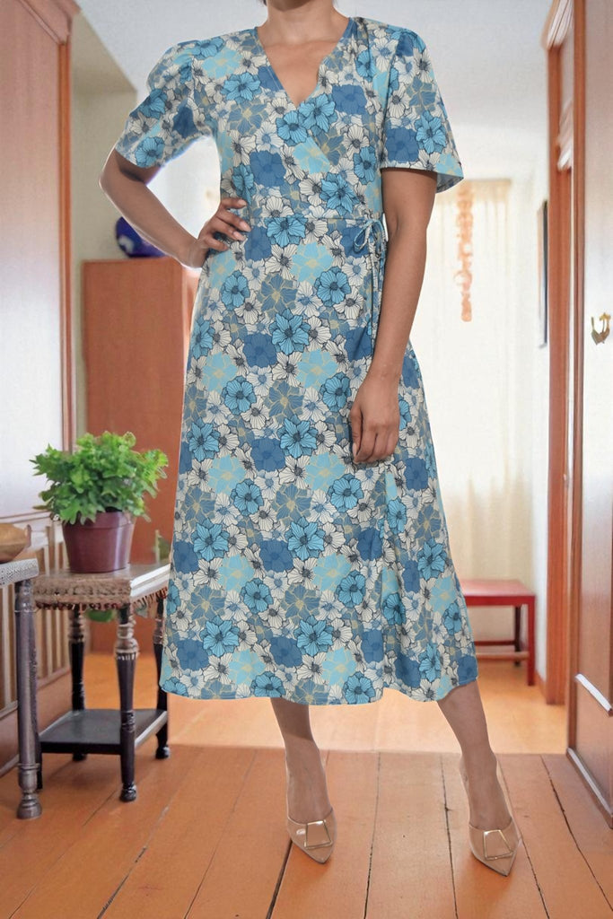 Ladies Wrap Dress - Blue Floral - StylePhase SA