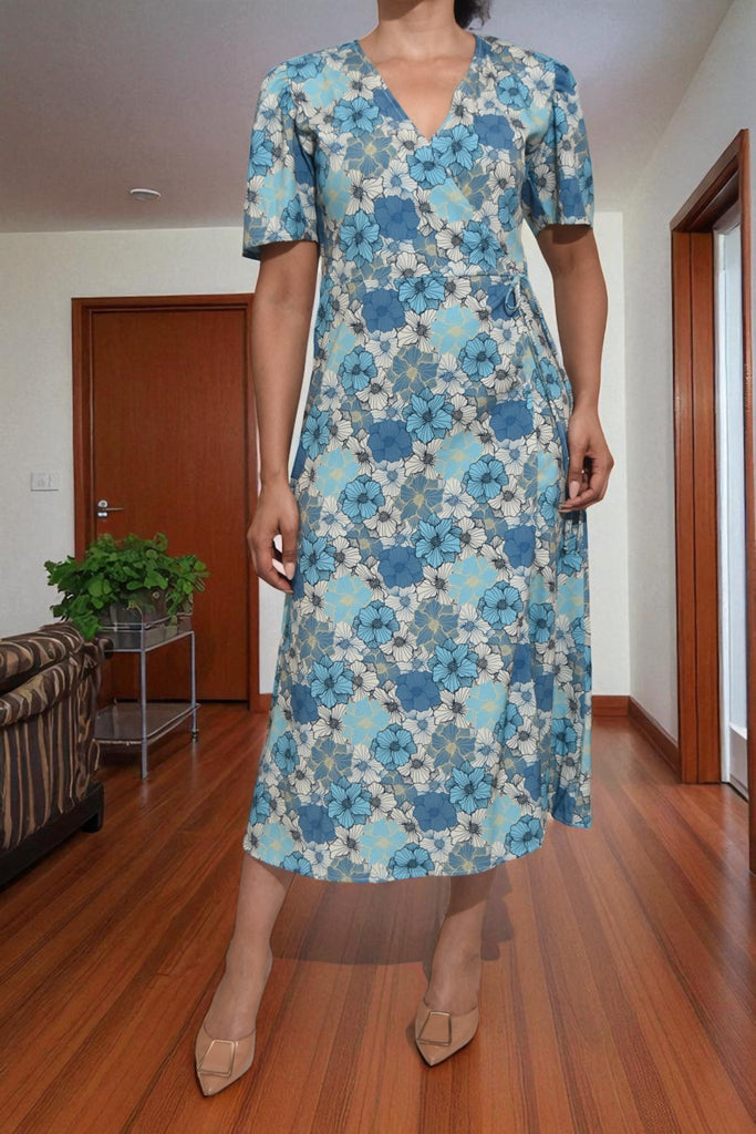 Ladies Wrap Dress - Blue Floral - StylePhase SA