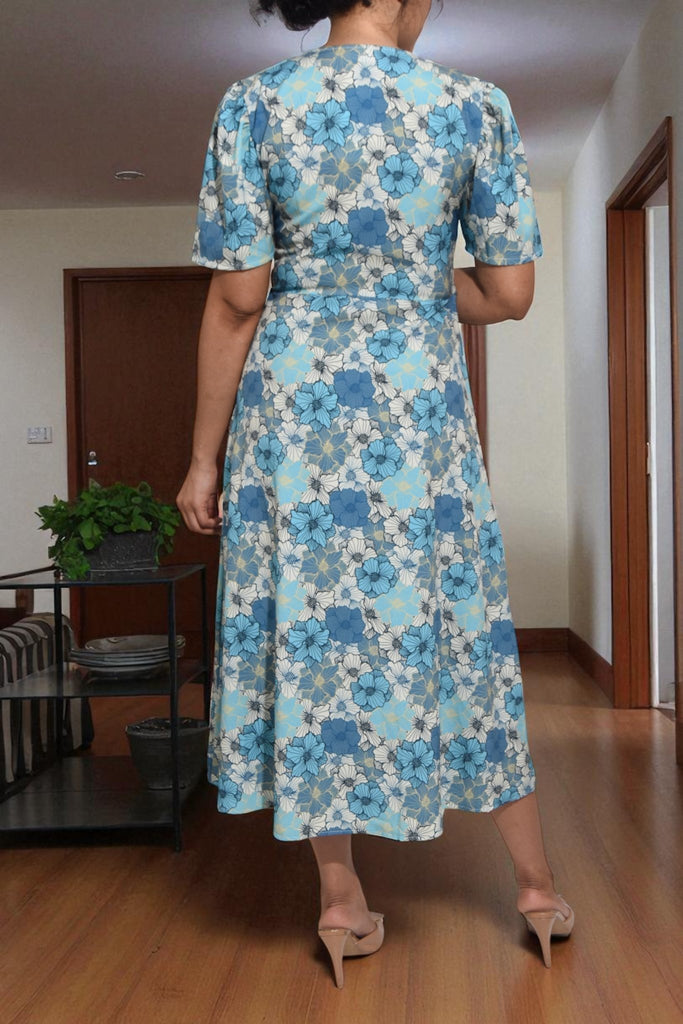 Ladies Wrap Dress - Blue Floral - StylePhase SA