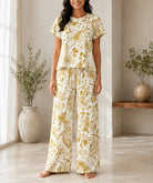 Ladies Yellow And Cream Paisley Print Two-Piece Set - StylePhase SA