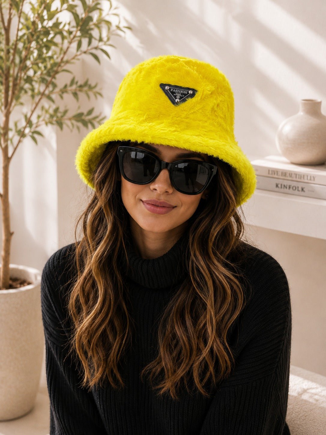 Ladies Yellow Faux Fur Bucket Hat - StylePhase SA