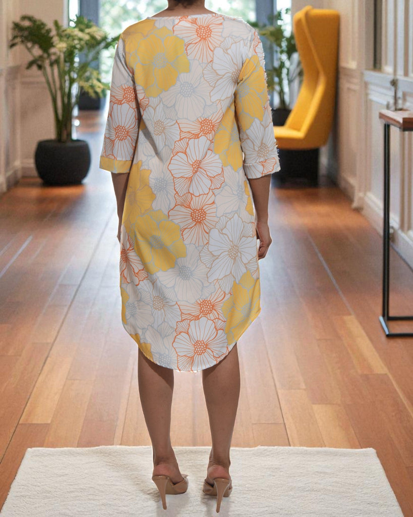 Ladies Yellow Floral Tunic 3/4 Sleeve Dress - StylePhase SA