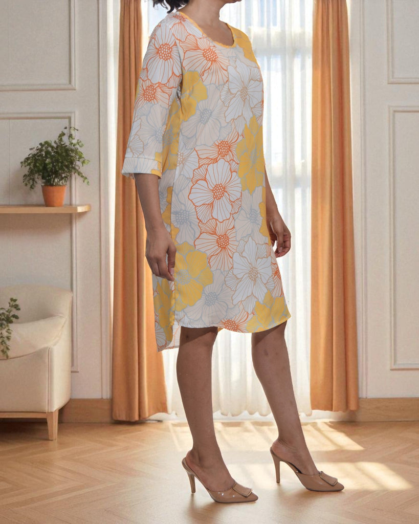 Ladies Yellow Floral Tunic 3/4 Sleeve Dress - StylePhase SA