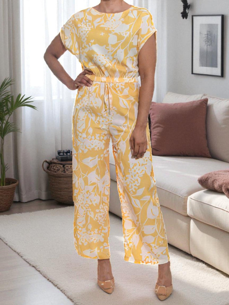 Ladies Yellow Floral Wide Leg Jumpsuit - StylePhase SA
