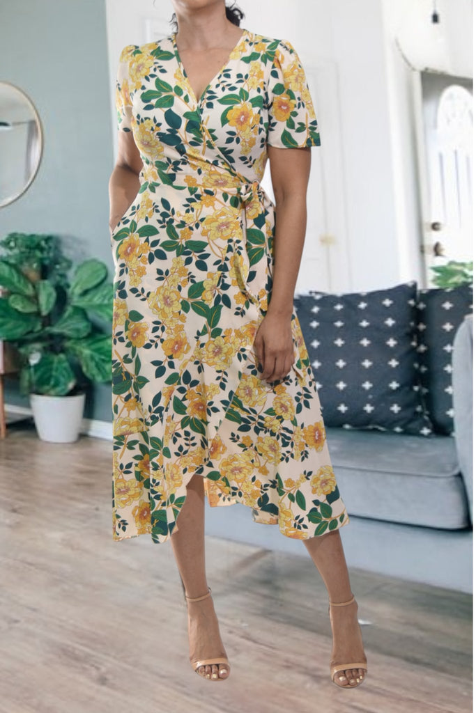Ladies Yellow Flower Wrap Dress - StylePhase SA