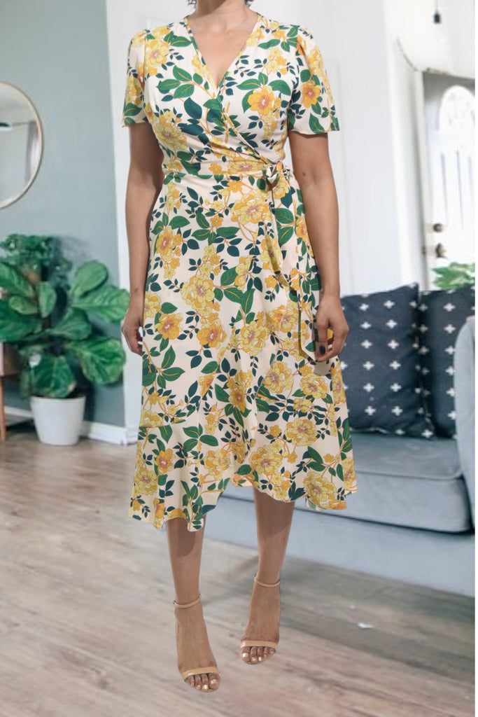 Ladies Yellow Flower Wrap Dress - StylePhase SA