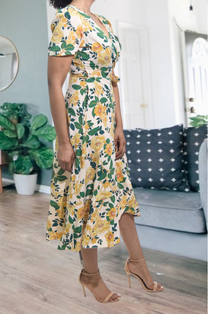 Ladies Yellow Flower Wrap Dress - StylePhase SA