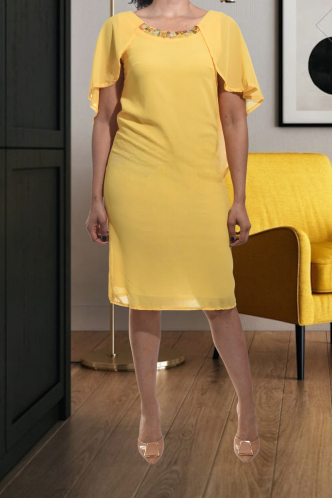 Ladies Yellow Flutter Sleeve Dress - StylePhase SA