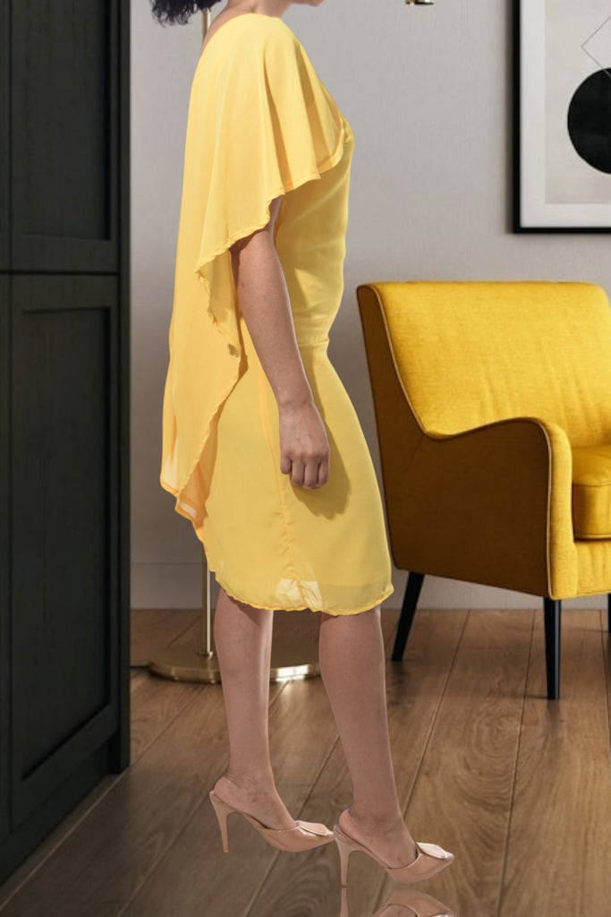 Ladies Yellow Flutter Sleeve Dress - StylePhase SA