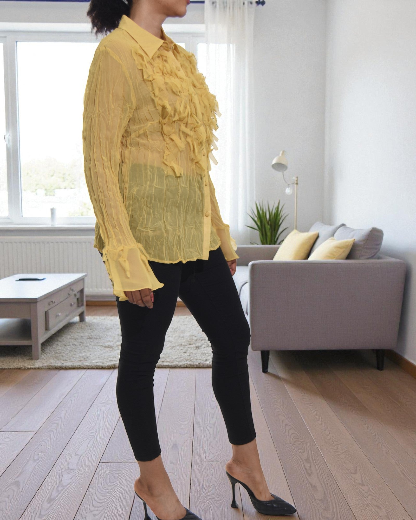 Ladies Yellow Frill Shirt - StylePhase SA