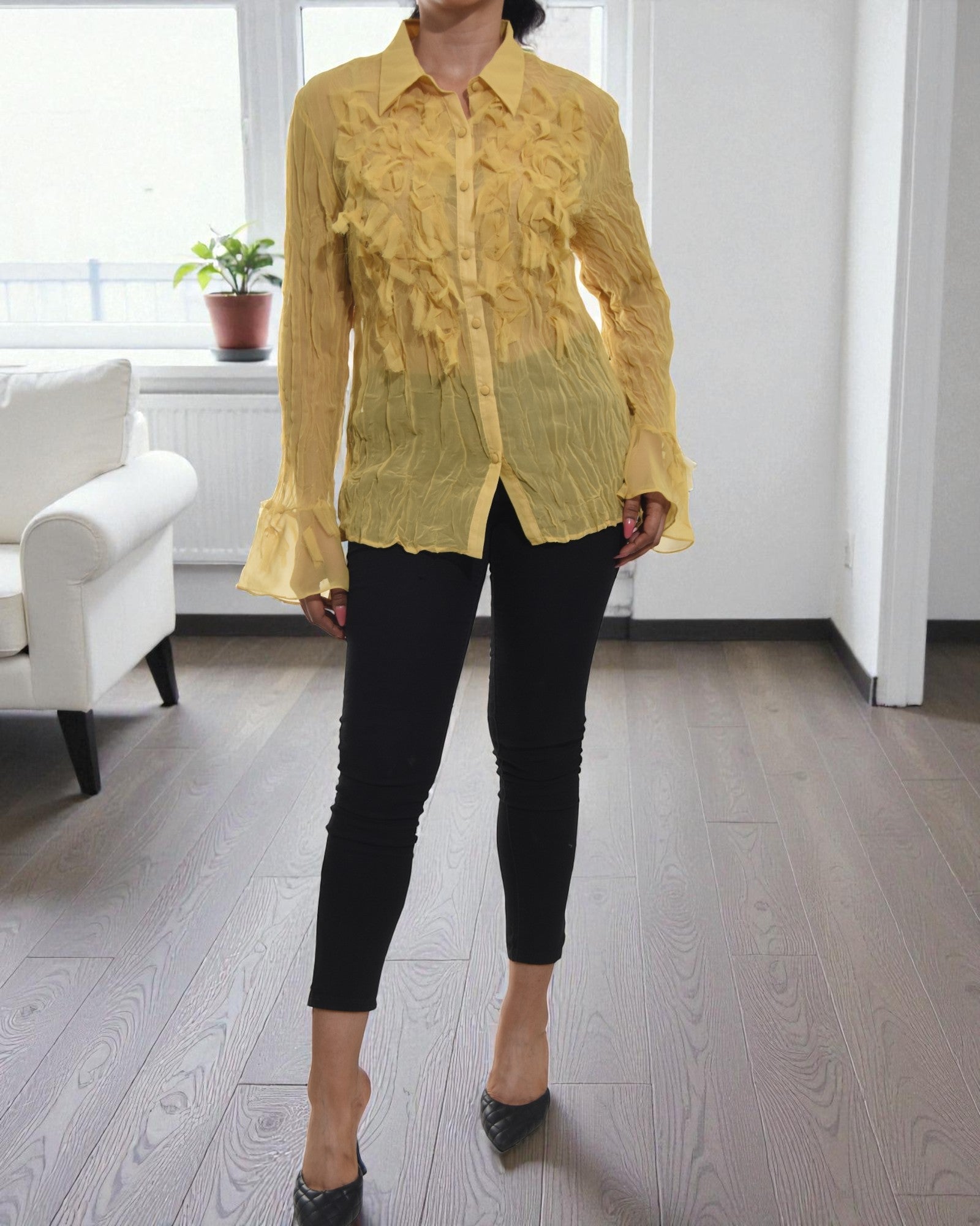 Ladies Yellow Frill Shirt - StylePhase SA