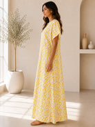 Ladies Yellow Geometric V-neck Maxi Kaftan - StylePhase SA