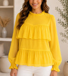 Ladies Yellow Mock Neckline Chiffon Layered Blouse - StylePhase SA