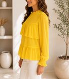 Ladies Yellow Mock Neckline Chiffon Layered Blouse - StylePhase SA