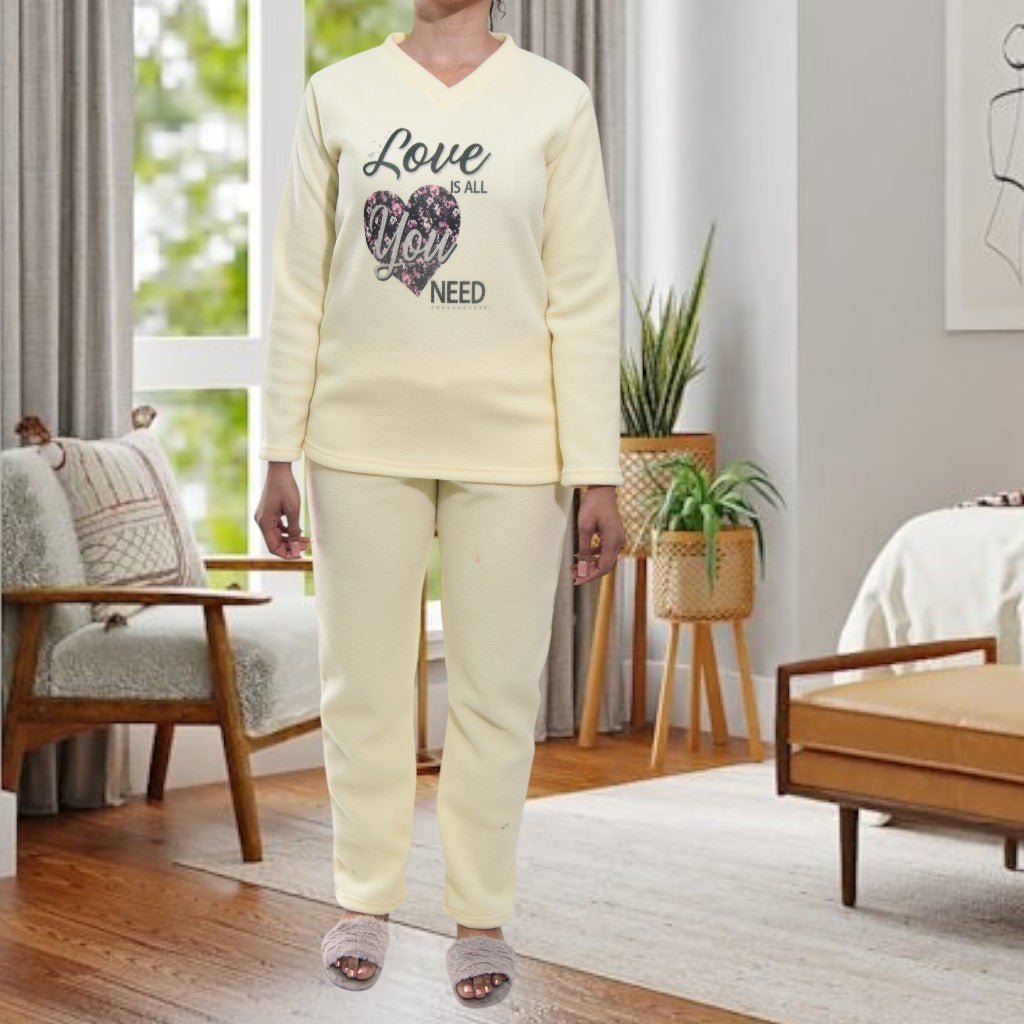 Ladies Yellow Polar Fleece Printed Pyjama Set - StylePhase SA