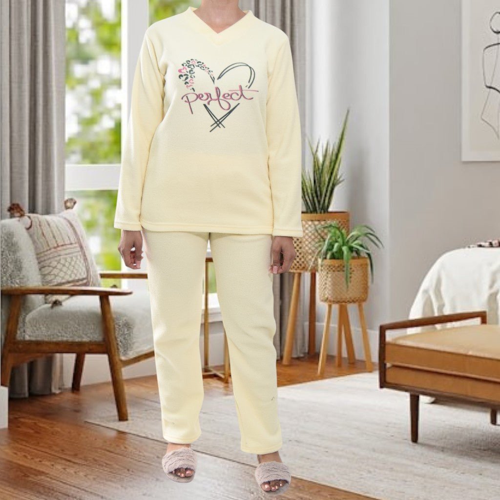 Ladies Yellow Polar Fleece Printed Pyjama Set - StylePhase SA