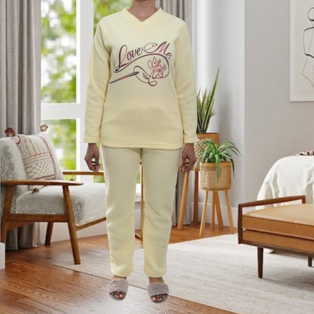 Ladies Yellow Polar Fleece Printed Pyjama Set - StylePhase SA