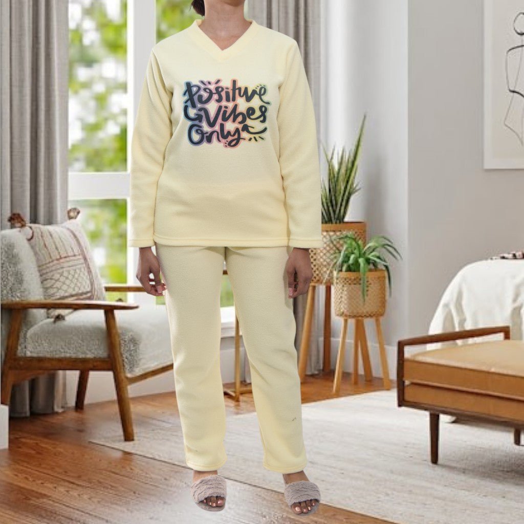 Ladies Yellow Polar Fleece Printed Pyjama Set - StylePhase SA