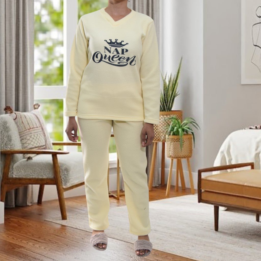 Ladies Yellow Polar Fleece Printed Pyjama Set - StylePhase SA
