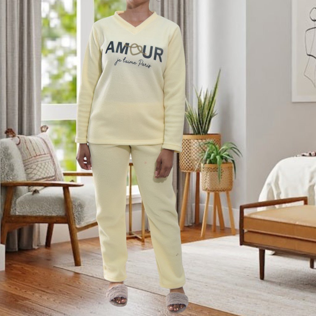 Ladies Yellow Polar Fleece Printed Pyjama Set - StylePhase SA