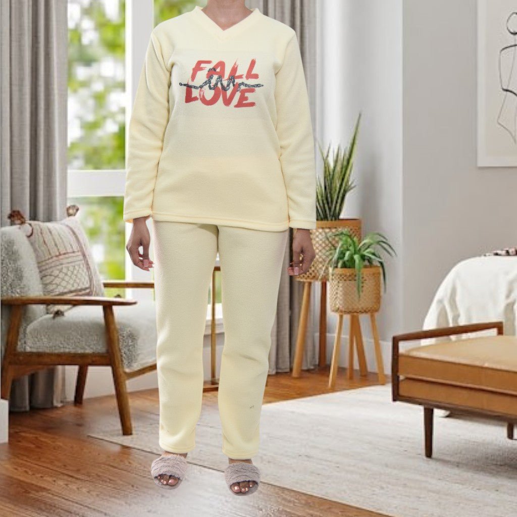 Ladies Yellow Polar Fleece Printed Pyjama Set - StylePhase SA