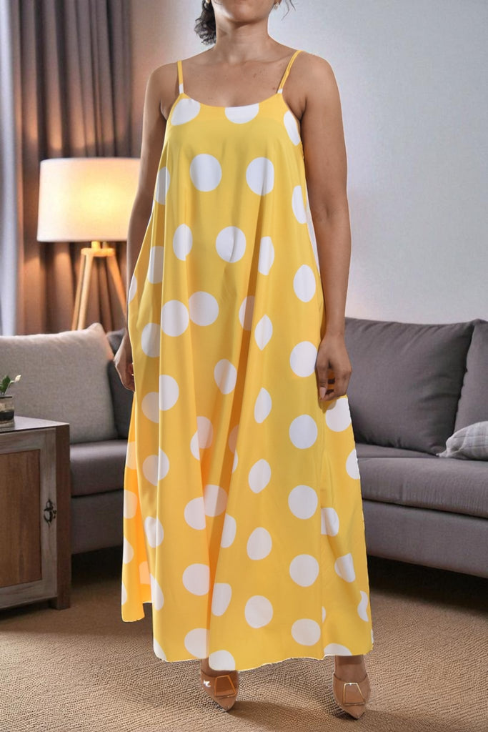 Ladies Yellow Polka Dot Maxi Dress - StylePhase SA