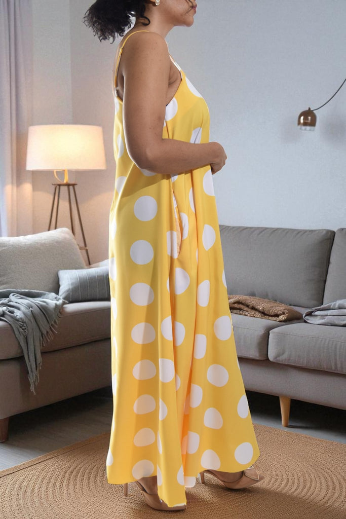 Ladies Yellow Polka Dot Maxi Dress - StylePhase SA