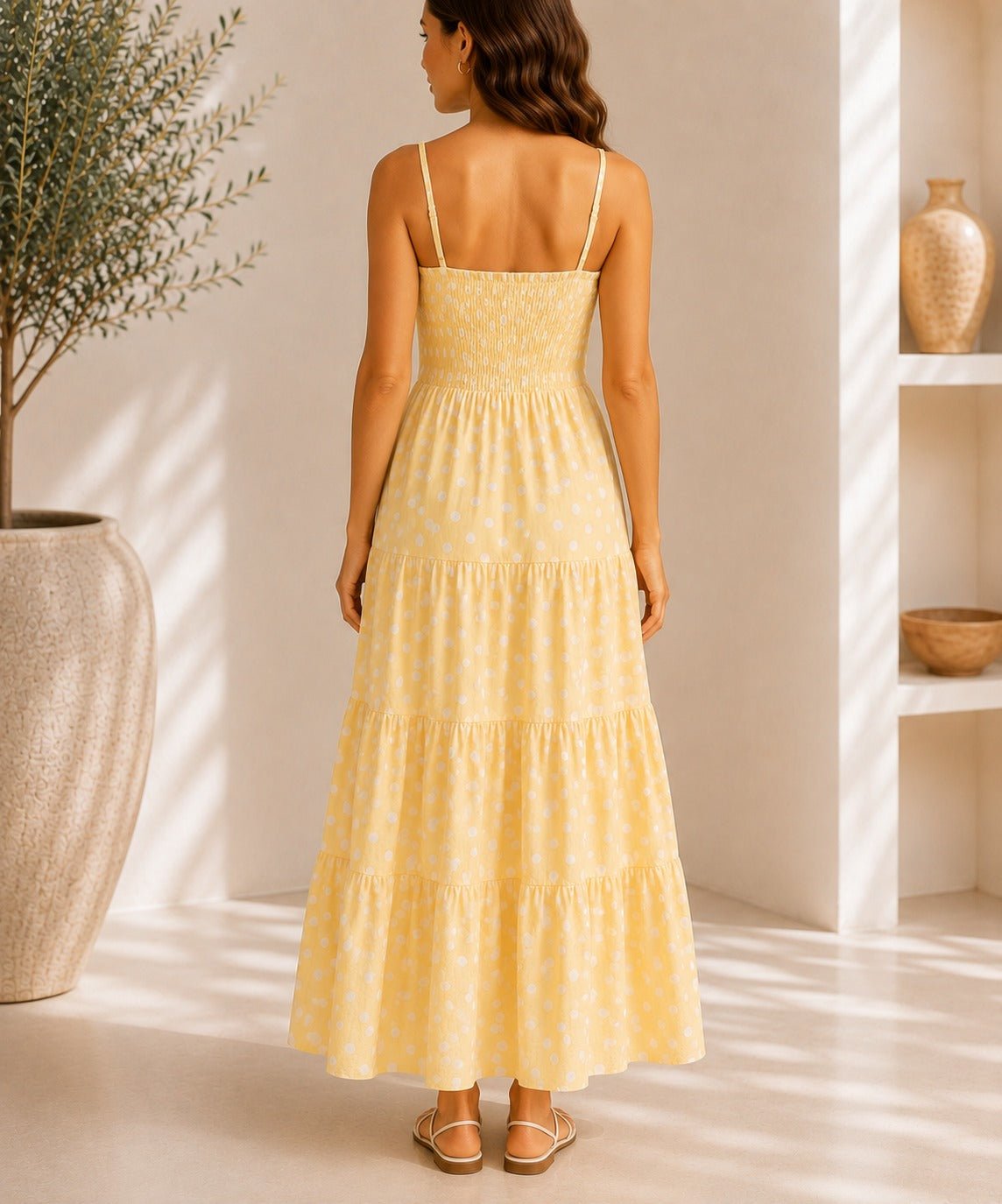 Ladies Yellow Polka Dot Pocket Dress - StylePhase SA